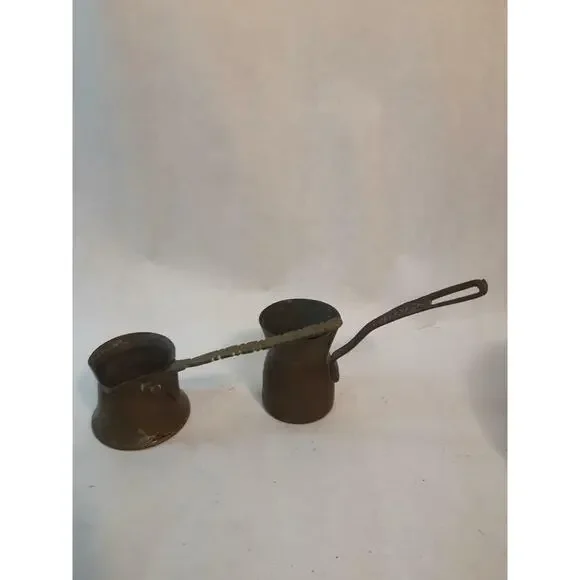 Vintage Brass Copper Turkish Greek Coffee Pots with Handle Lot/3 Cezve Ibrik